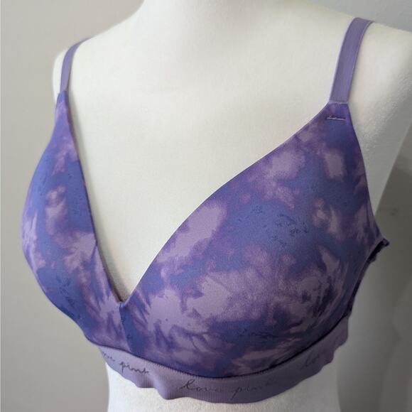 VS PINK Wear Everywhere Wireless Lightly Lined Purple Tie Dye Bra Size 38C - Picture 2 of 8